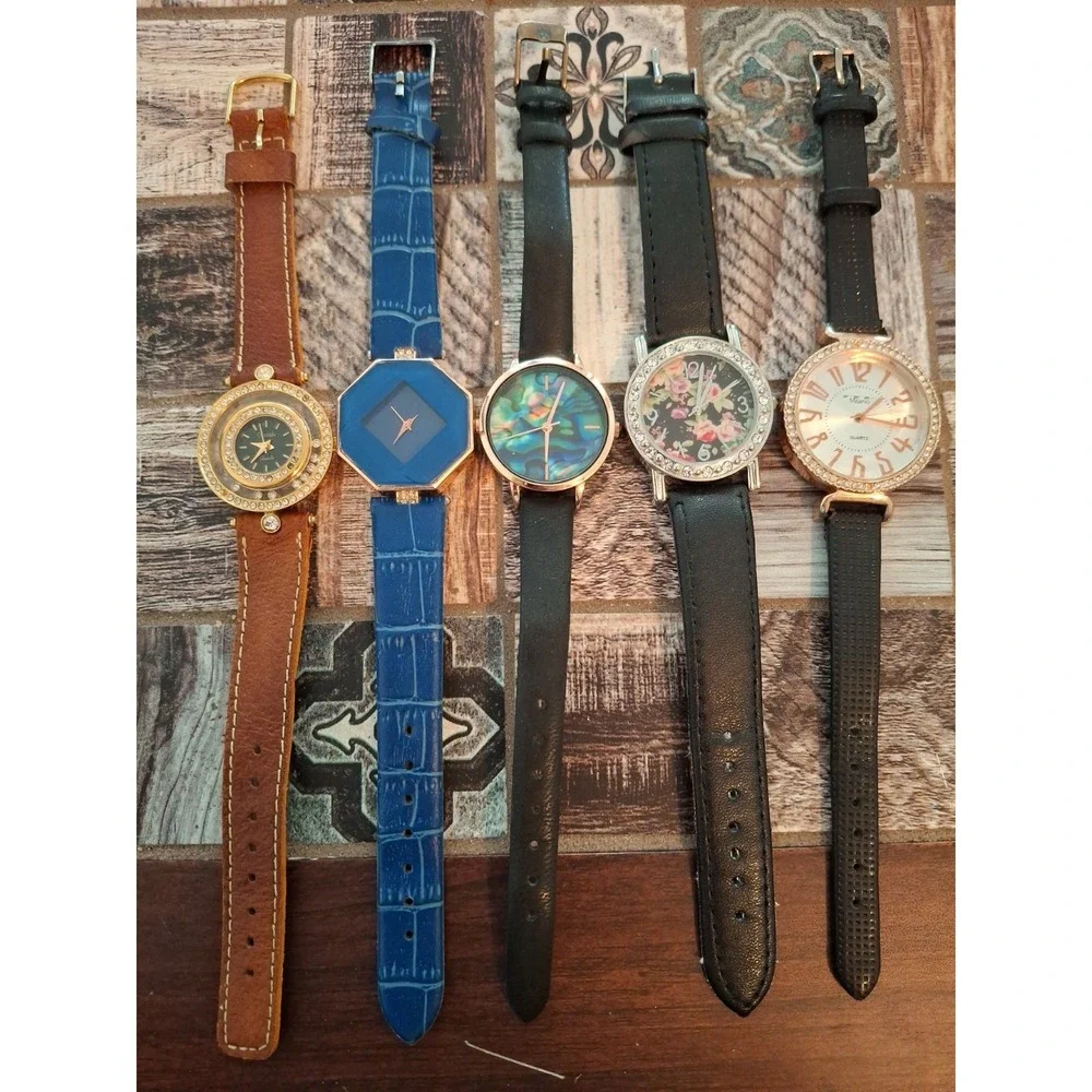 Lot Of 5 Womens Quartz Watches. Assorted Colors & Styles. Working,New Batteries